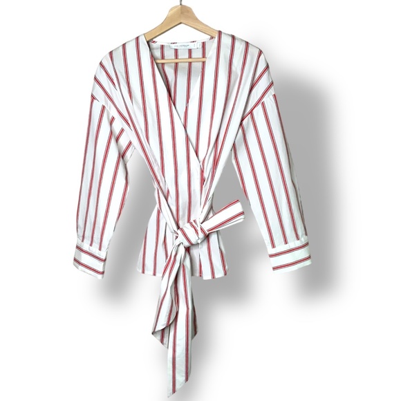CONTEMPORAINE by SIMONS Tops - CONTEMPORAINE by SIMONS Cotton Faux Wrap Long Sleeve Stripe Blouse US Sz XS